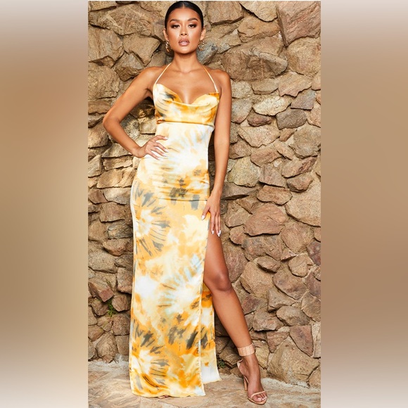 PrettyLittleThing Dresses & Skirts - PrettyLittleThing; Tie Dye; Cowl Neck Maxi Dress; Size 4